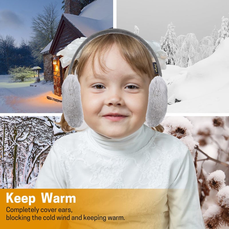 Aurya Kids Classic Ear Warmers/Earmuffs-Winter Faux Fur Warm Ear Muffs for Boys and Girls (Grey) - Image 5